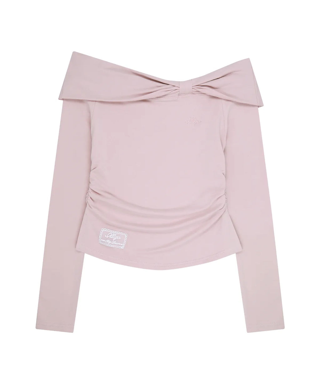 [illigo] BOW OFF SHOULDER LONG SLEEVE_PINK