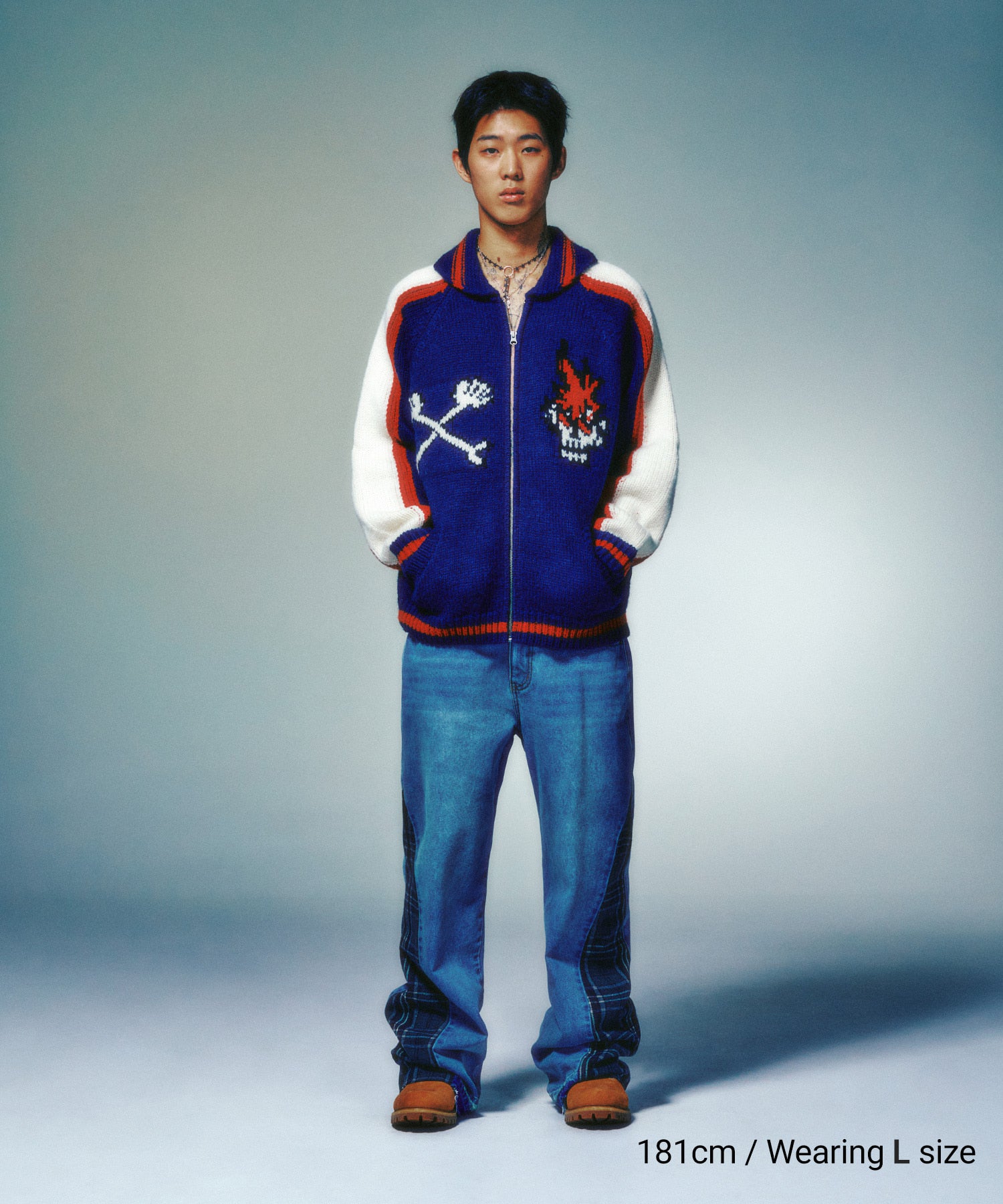 niceghostclub SKULL COWICHAN SWEATER [NAVY]