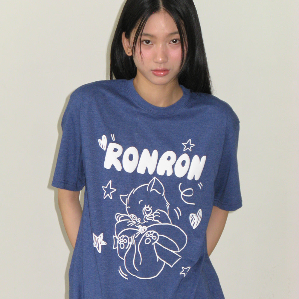 RONRON KITSCH CAT OVER FIT T SHIRT / VINTAGE BLUE