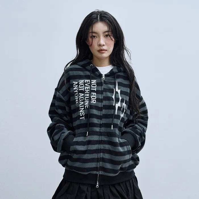 LSC Logo Stripe Fleece 2-way Hoodie Zip-up Black