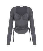 [illigo] BOW BOLERO SHIRRING TOP_CHARCOAL