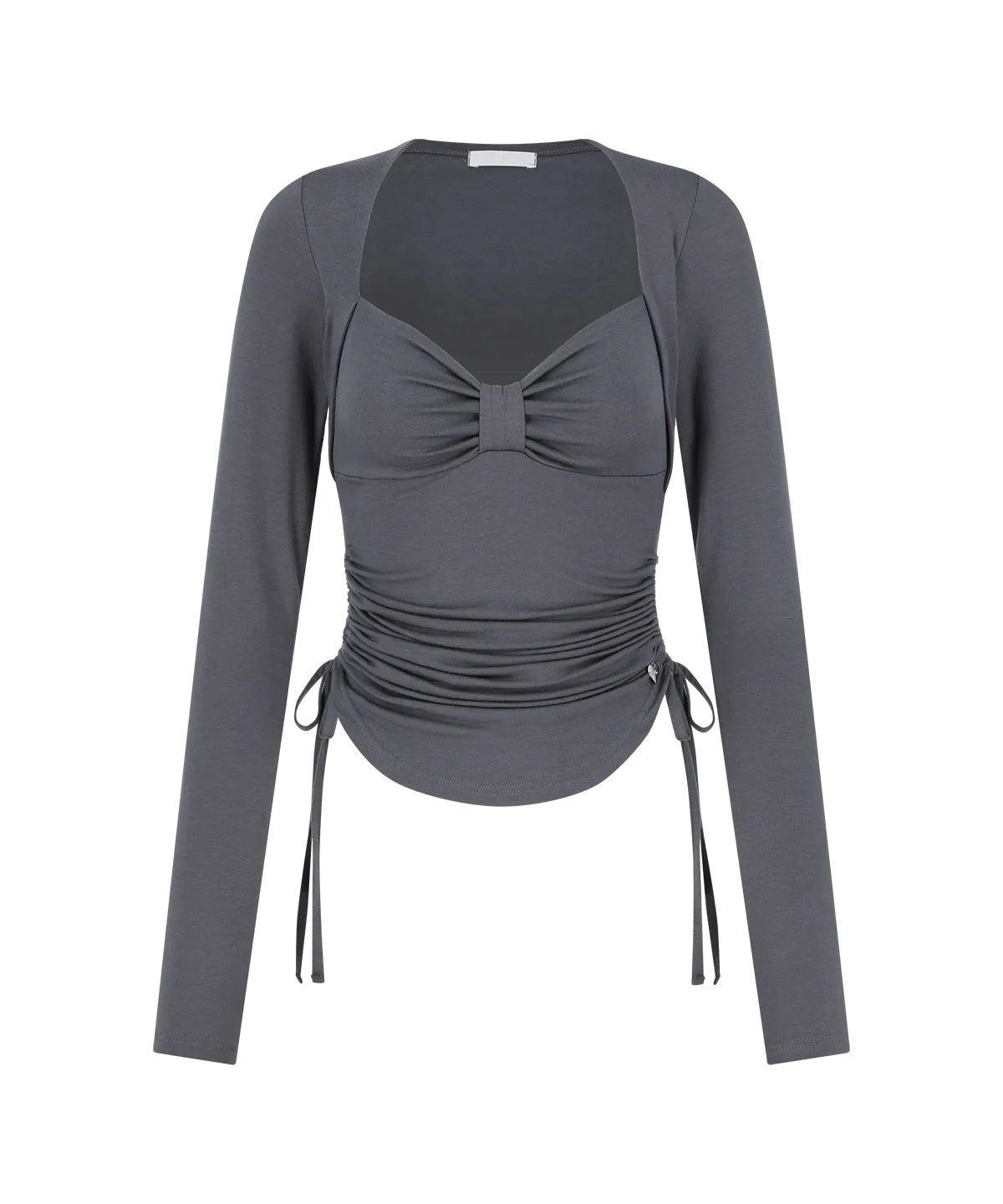 [illigo] BOW BOLERO SHIRRING TOP_CHARCOAL