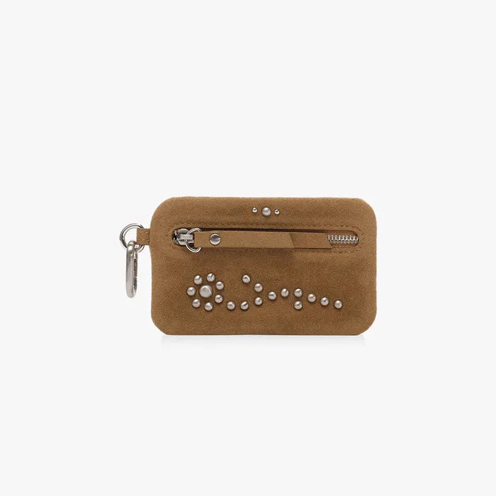 FINDKAPOOR FLOWER STUD FLAT POUCH - SUEDE CAMEL