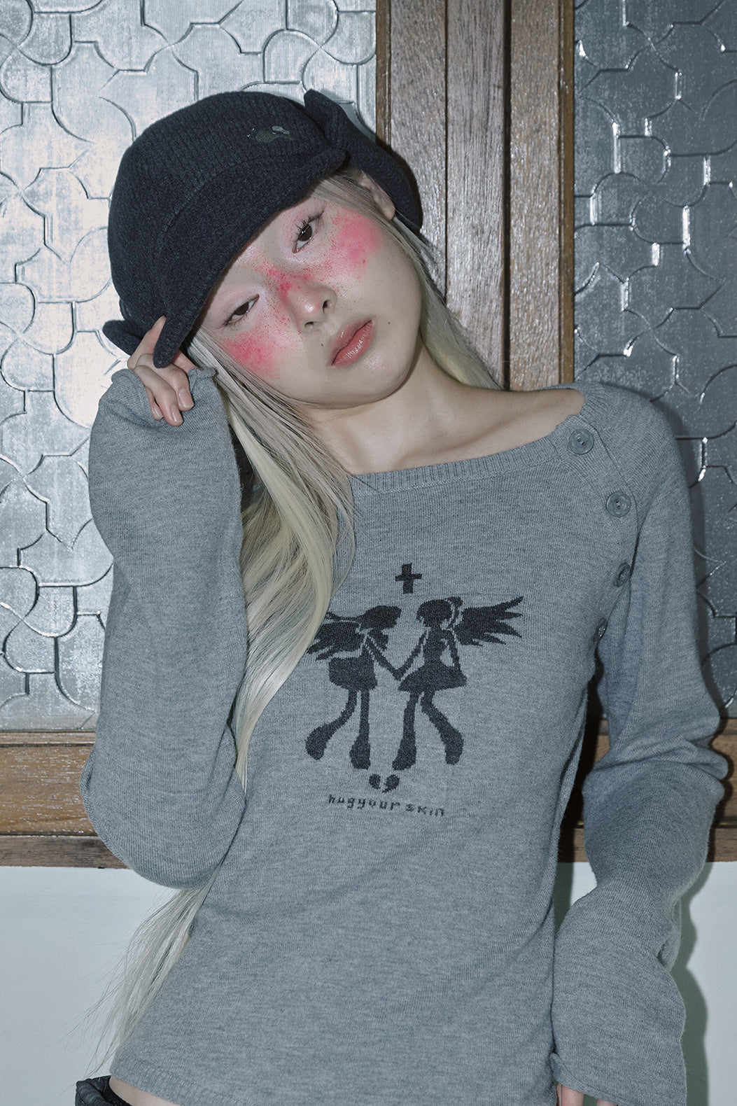 hugyourskin Fallen angel button knit top (Grey)