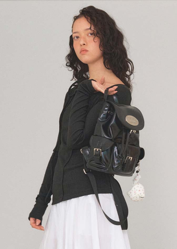 lotsyou Nostalgia Chubby Backpack - Leather Black