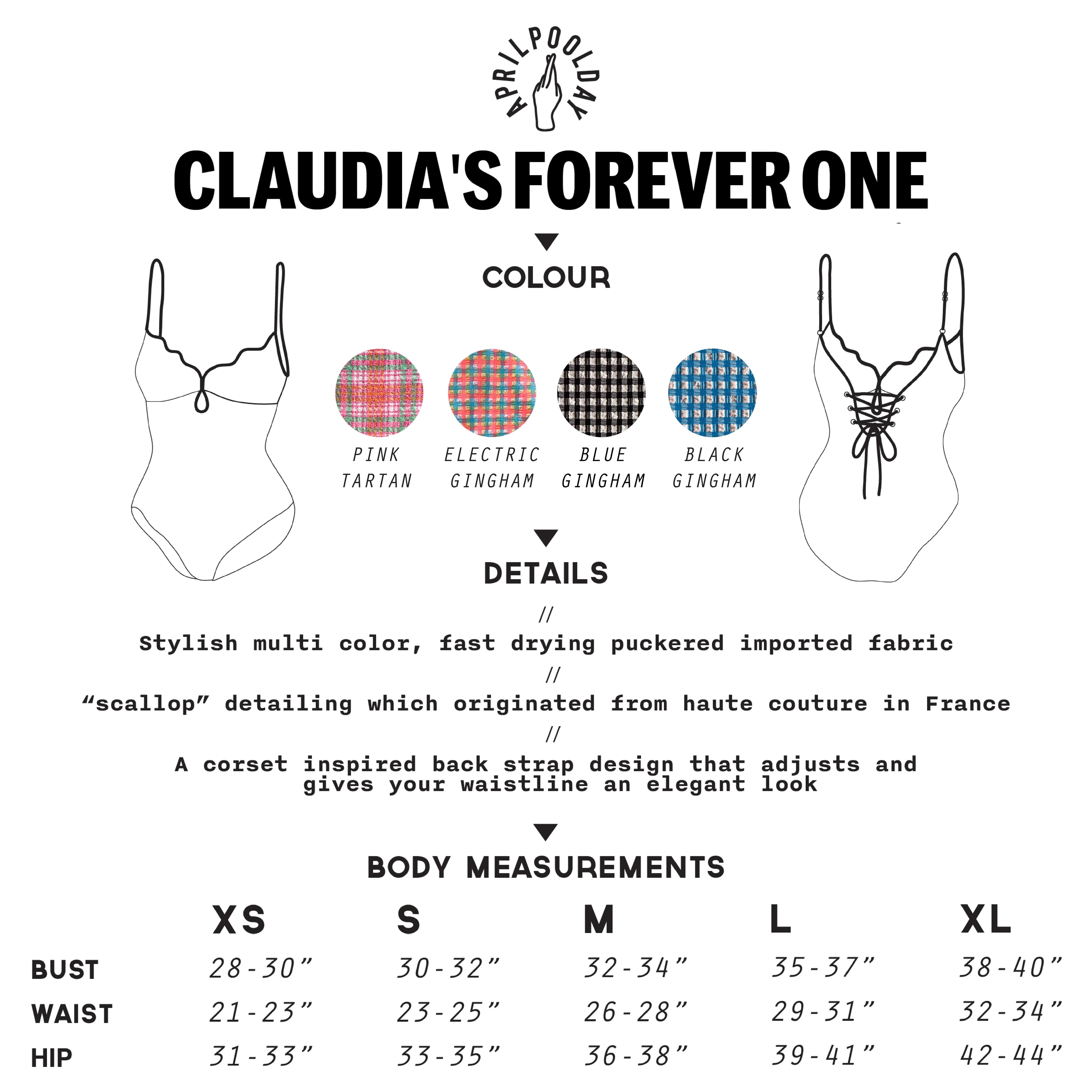APRILPOOLDAY CLAUDIA'S FOREVERY ONE SWIMSUIT / BLACK GINGHAM