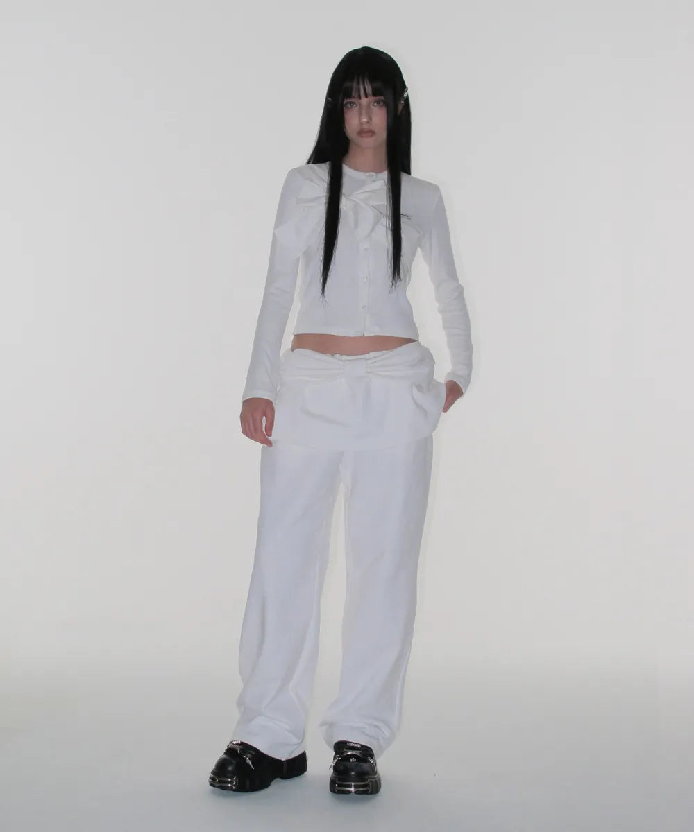 Ribbon Tie Knit Cardigan - White