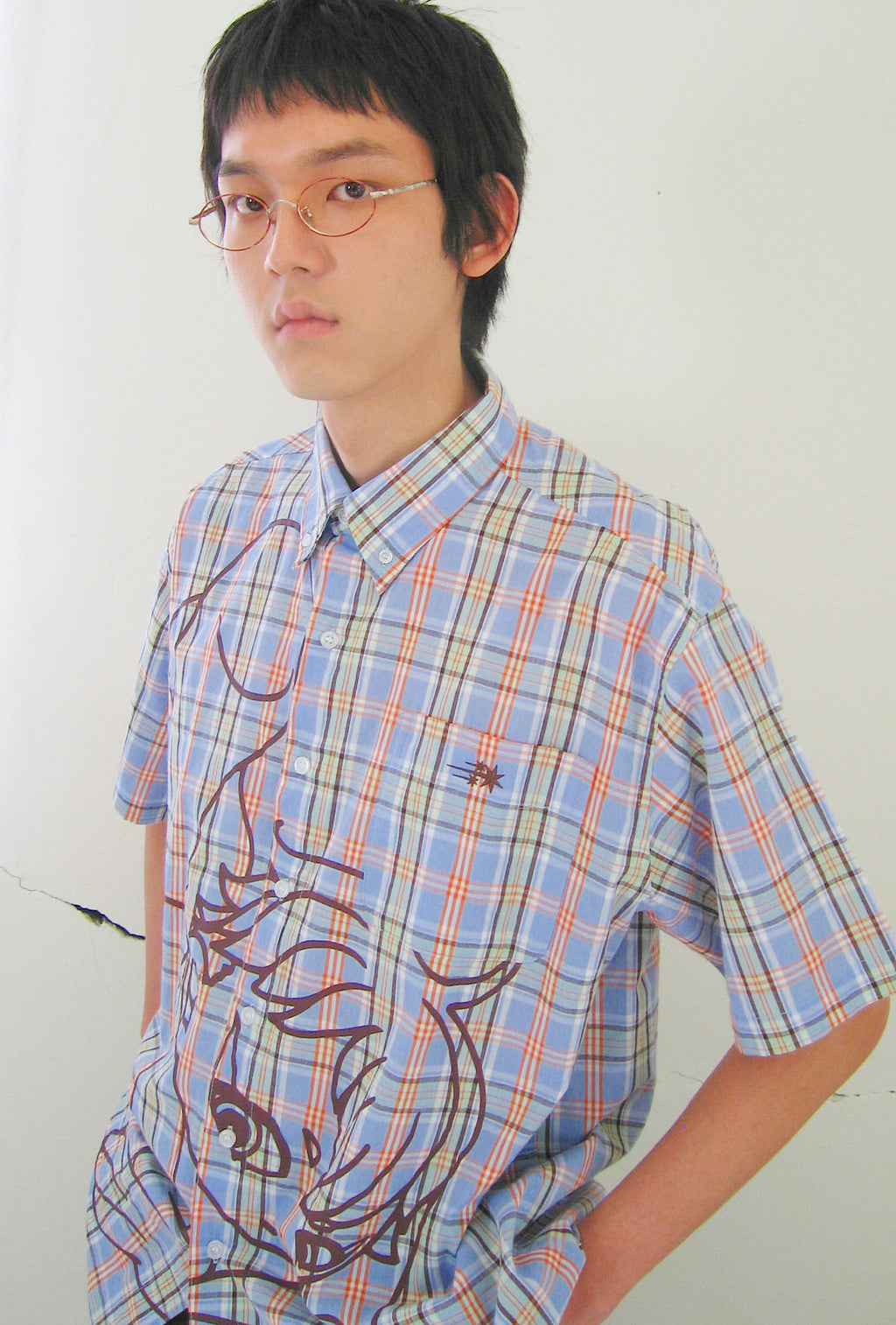 niceghostclub angel check big big half shirt [2colors]