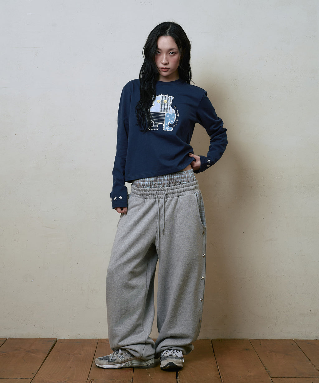 LSC LAYERED STAR STUD WIDE SWEAT PANT (GRAY)