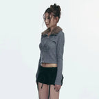 GILA ARCHIVE FUR COLLAR GRAPHIC KNIT ZIP-UP_GREY