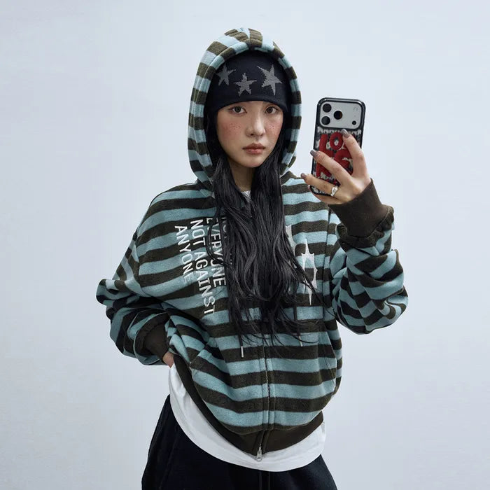 LSC Logo Stripe Fleece 2-way Hoodie Zip-up SkyBlue