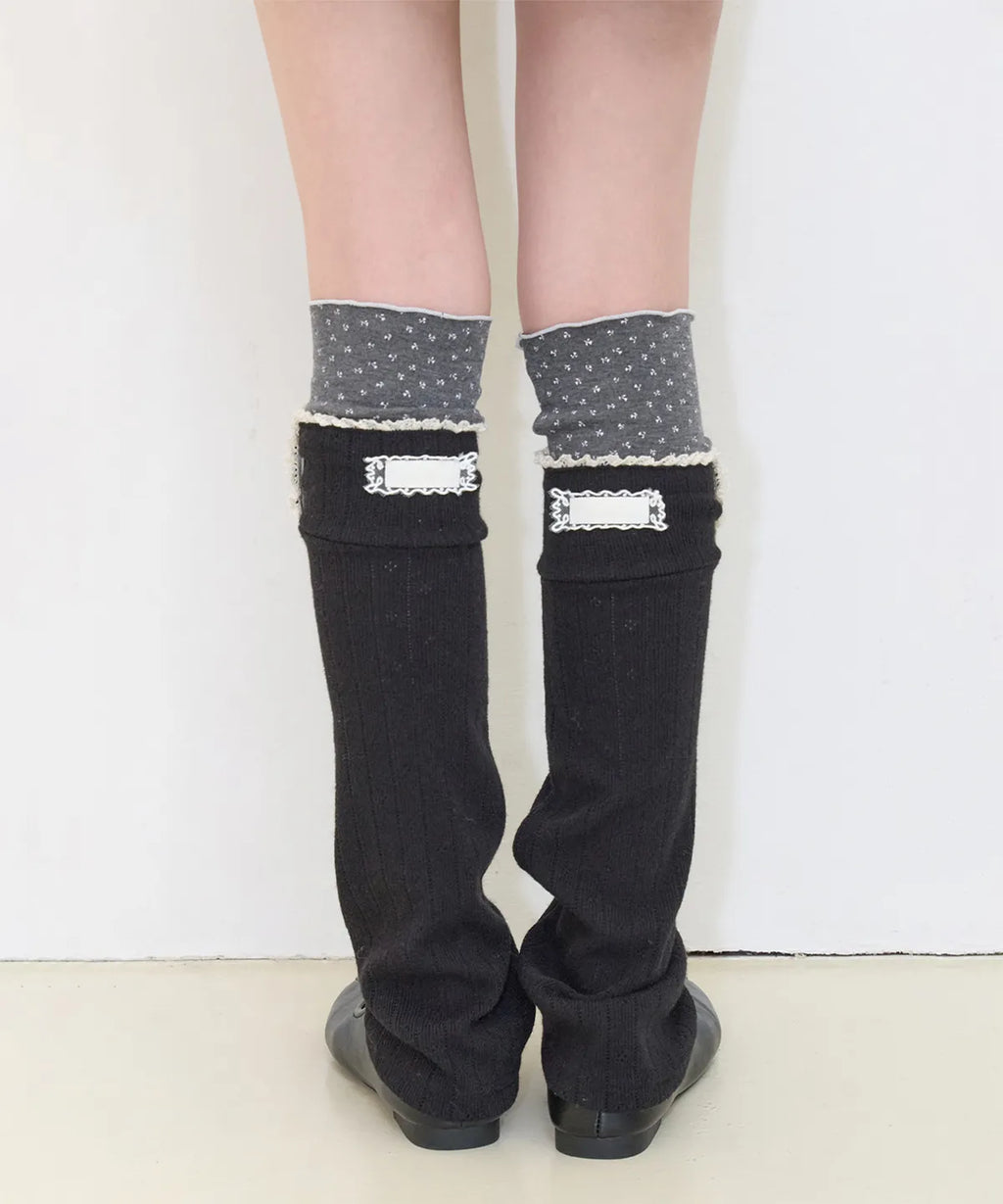 [illigo] LACE COLOR-BLOCK LEG WAEMER_BLACK