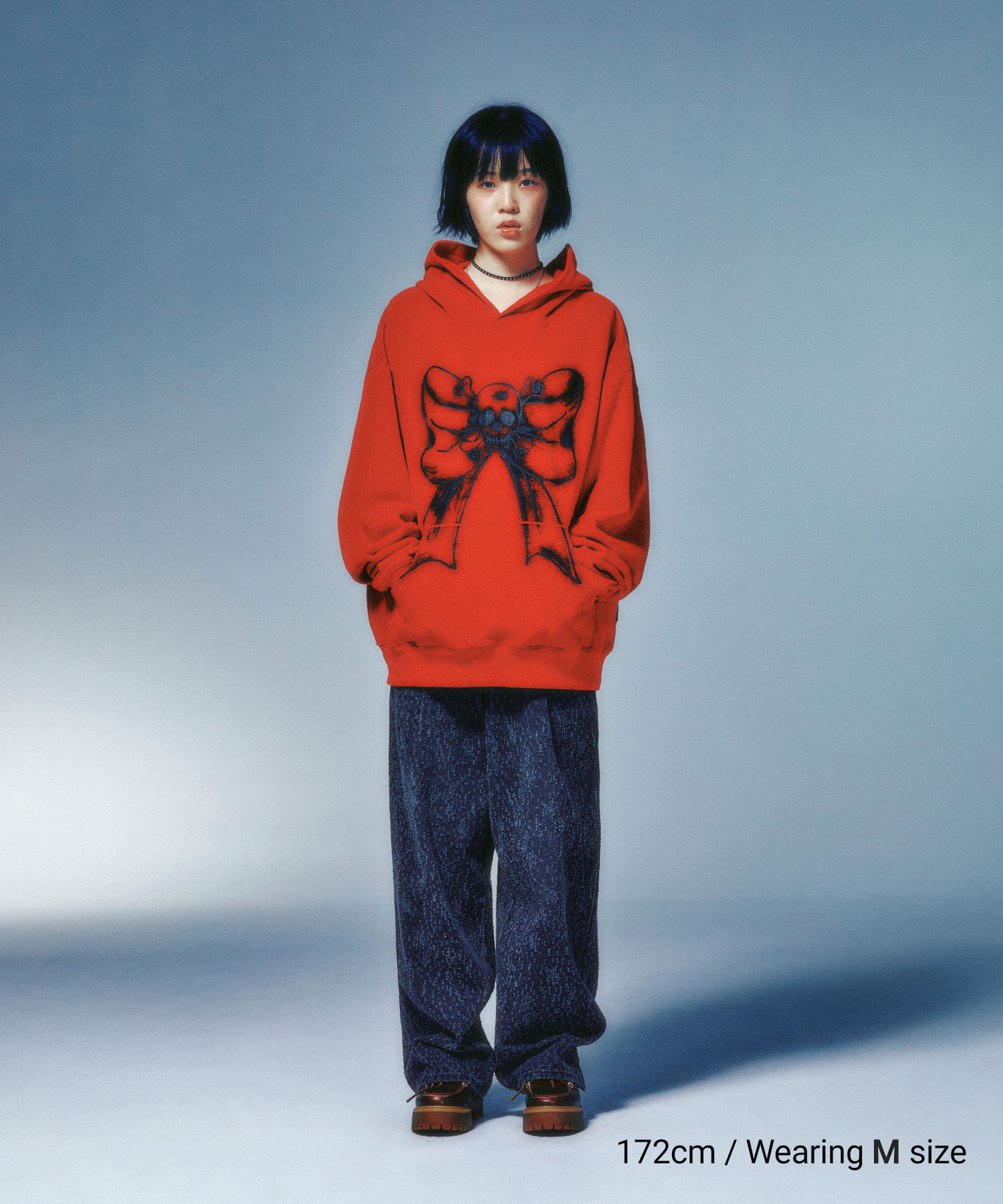 niceghostclub SKULL RIBBON HOODIE [RED]