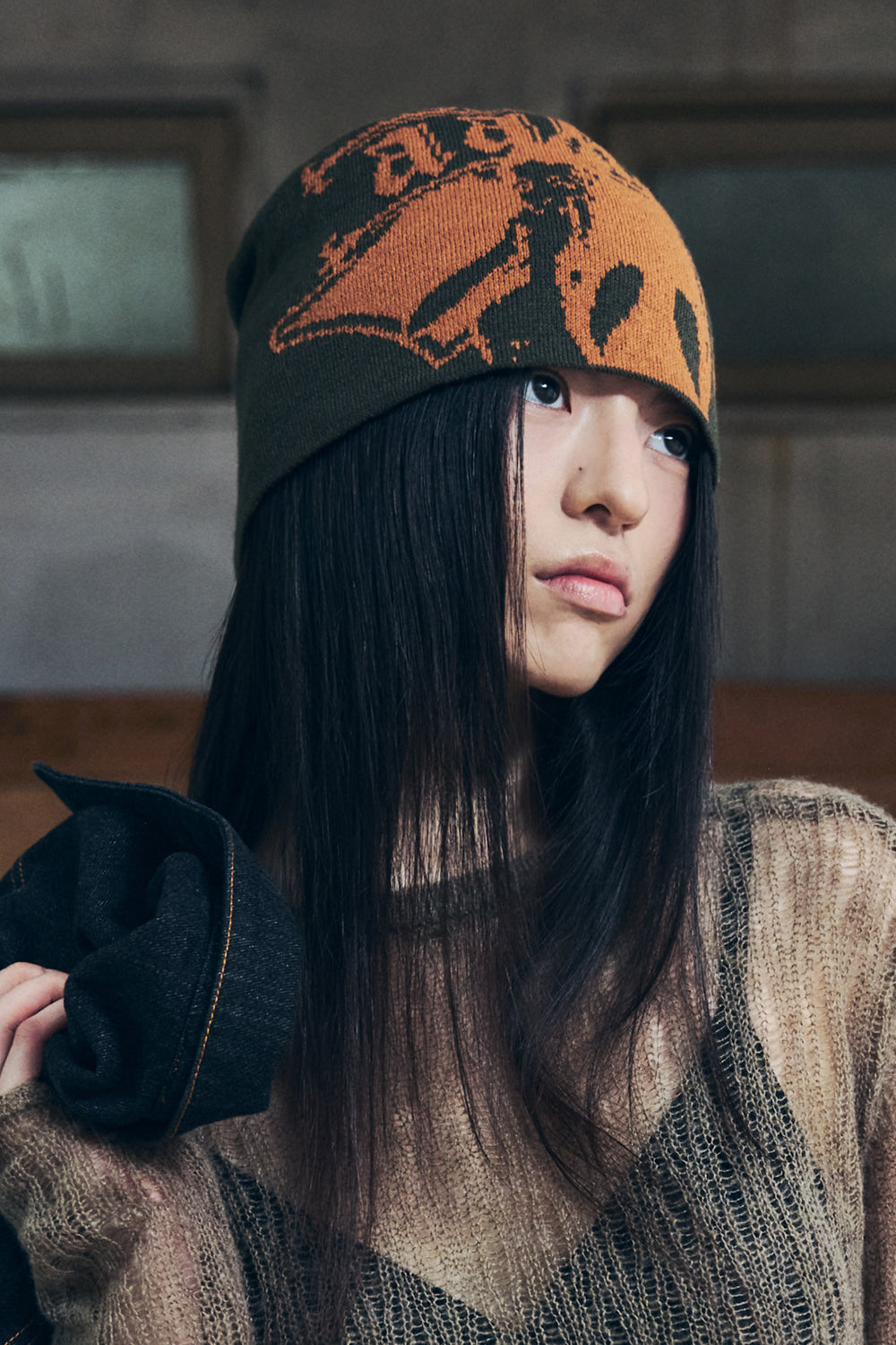 AAKAM Vintage Graphic Jacquard Beanie (Khaki)