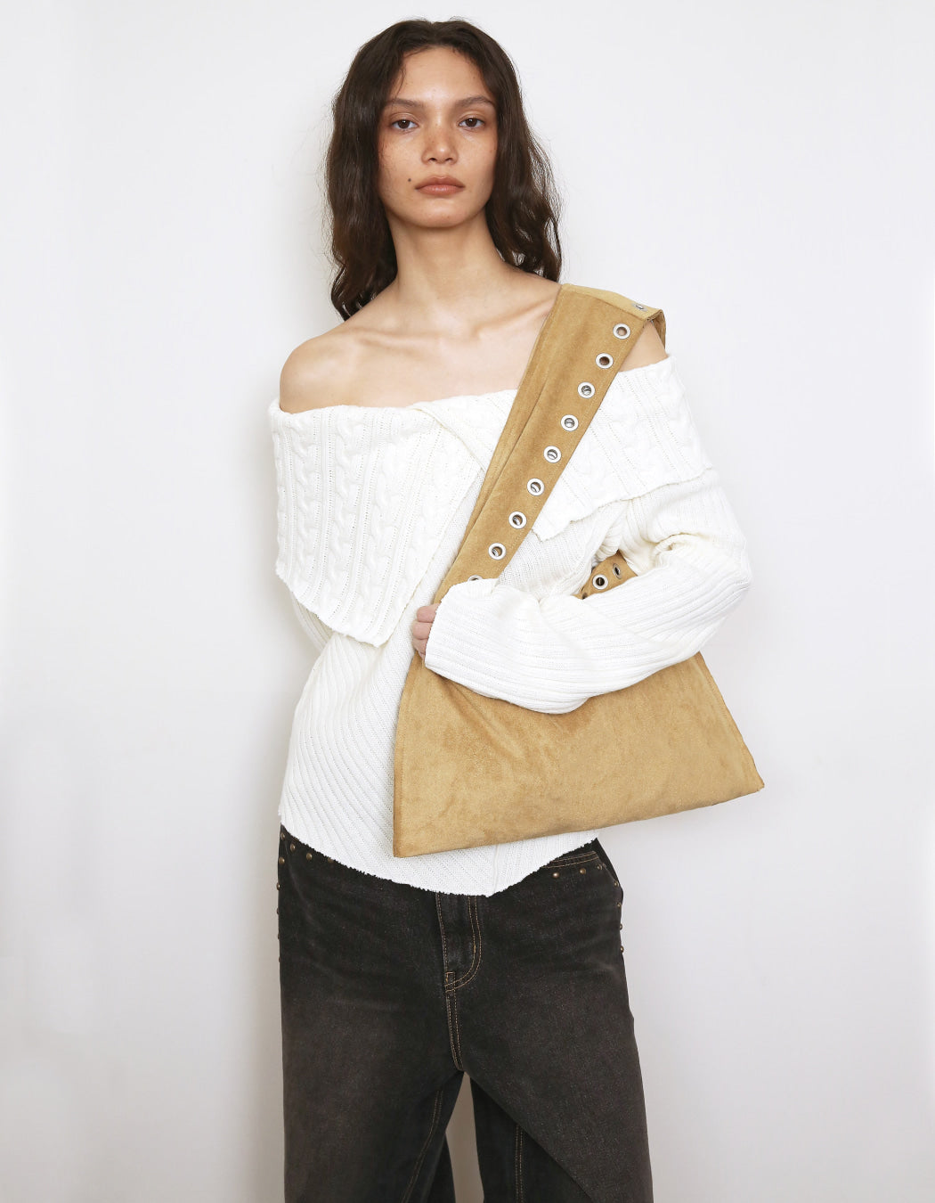 Polysooem EYELET SUEDE SHOULDER BAG / YELLOWISH