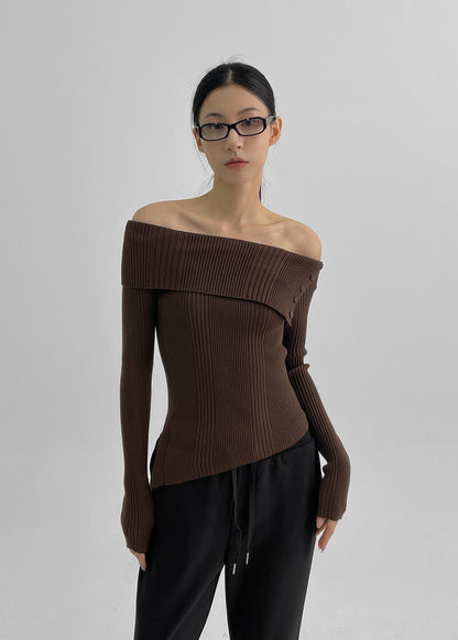 韓國製造 Button Off-Shoulder Knit / 4colors