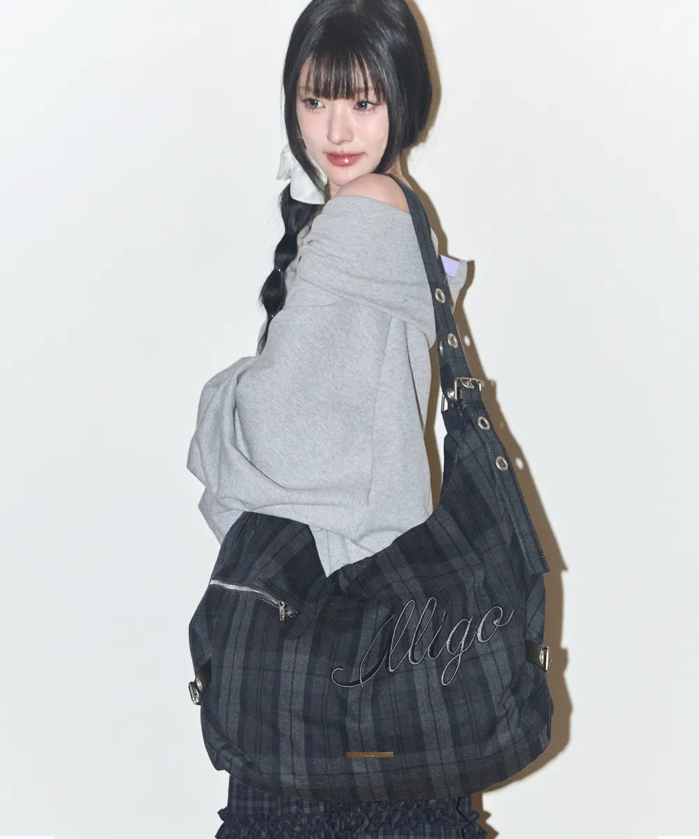 ILLIGO LETTERING BIG SHOULDER BAG - CHECK GREY