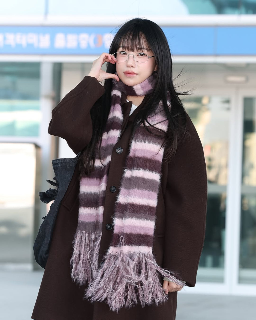 [yuri同款🎀] IUGA STRIPED HAIRY BOLD MUFFELR / PINK