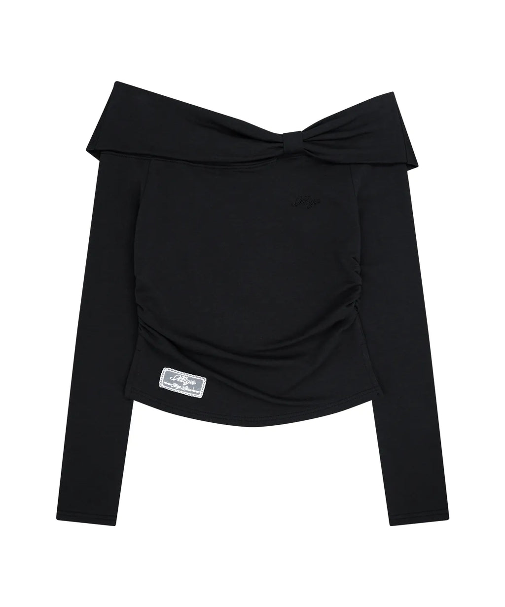 [illigo] BOW OFF SHOULDER LONG SLEEVE_BLACK