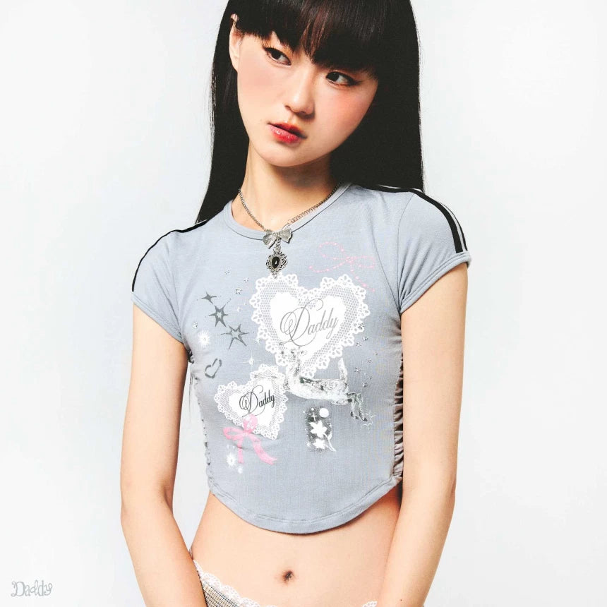 Daddy Dazzling Deer Crop Top - grey/yellow