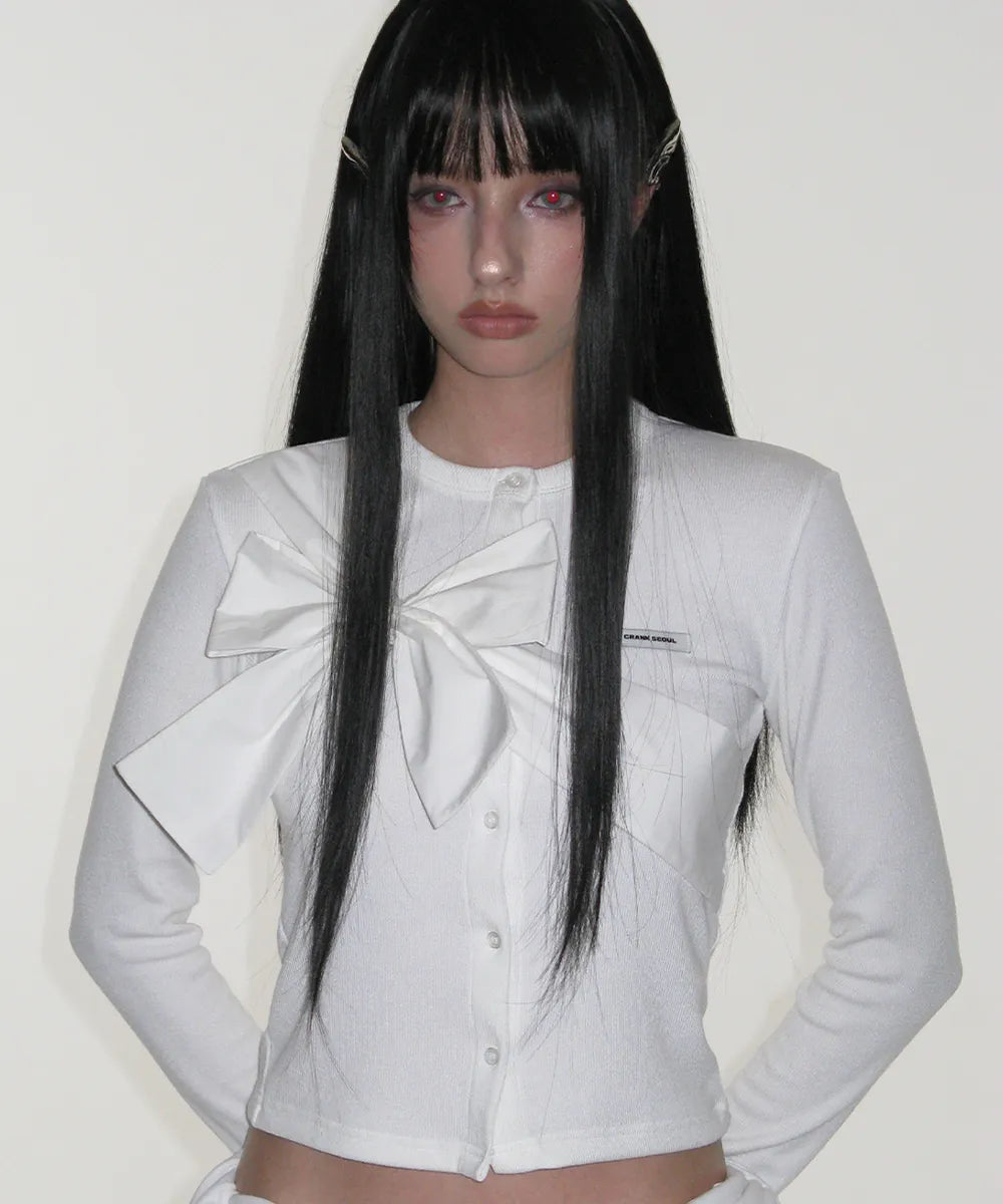 Ribbon Tie Knit Cardigan - White