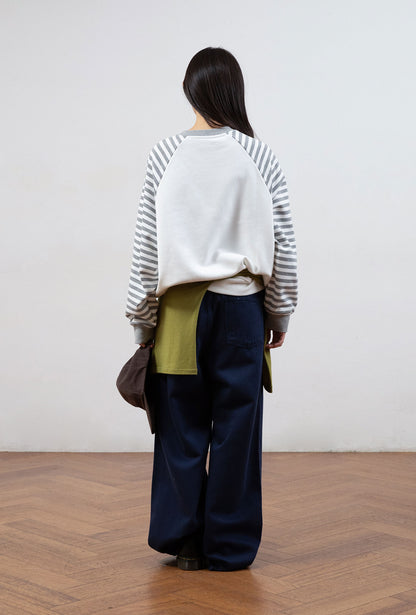 STRIPE 3STAR RAGLAN SWEATSHIRTS [WHITE]