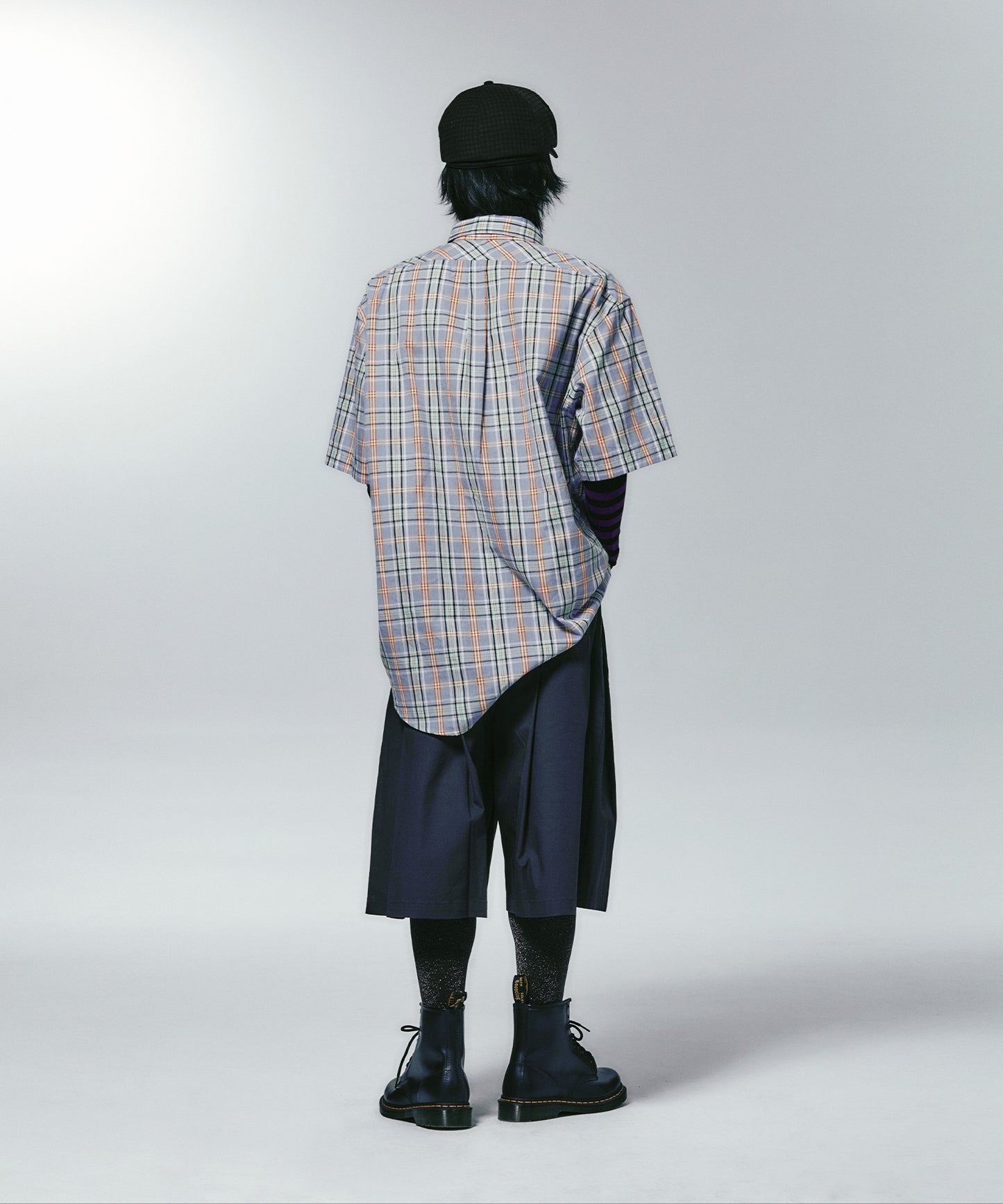 niceghostclub angel check big big half shirt [blue]