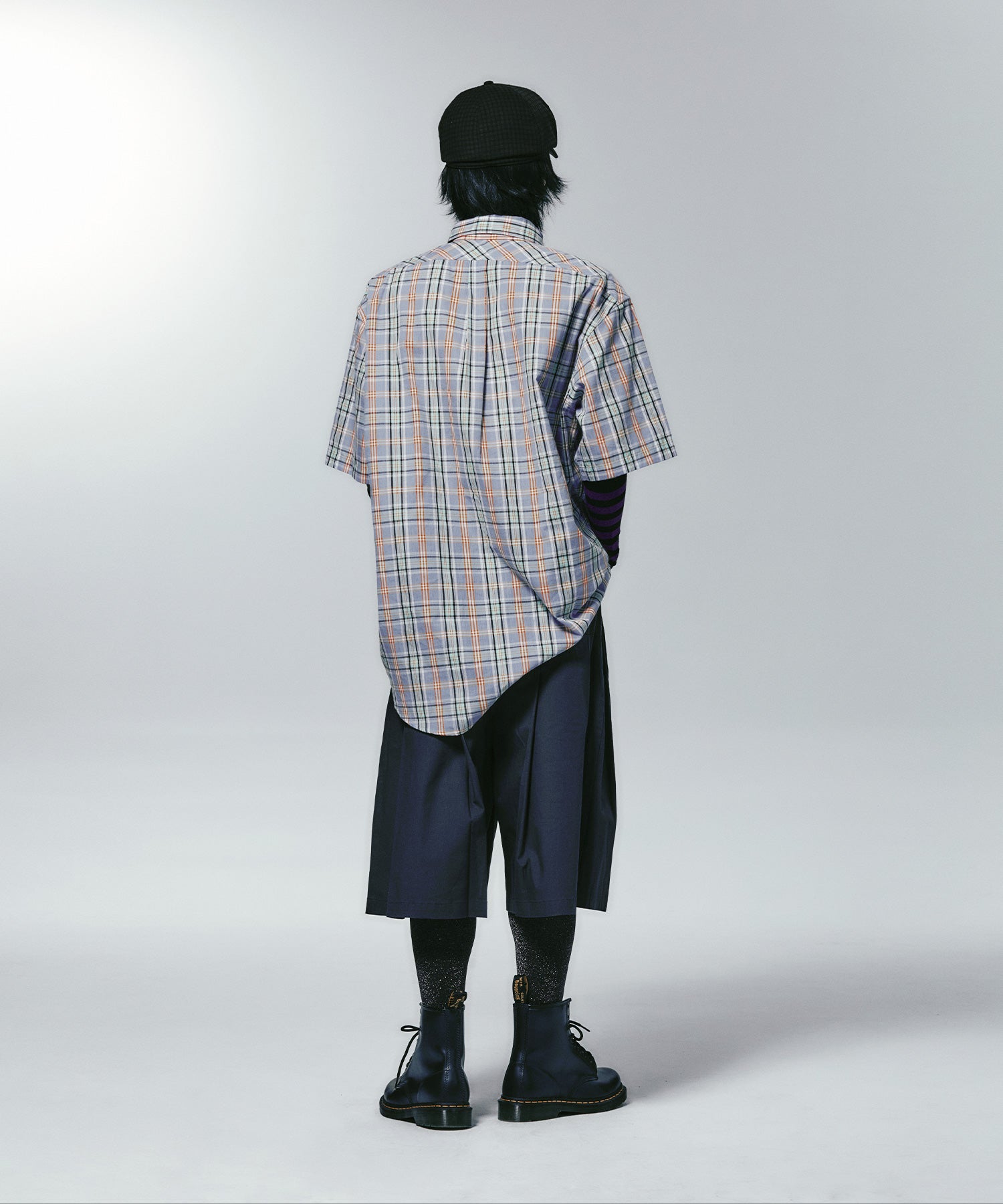 niceghostclub angel check big big half shirt [blue]