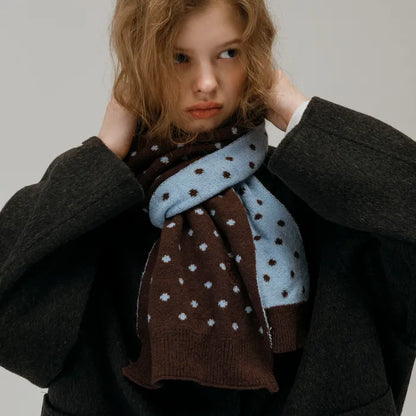 NEWYORKWORKS EMBROIDERY DOT DOUBLE SIDED MUFFLER_BROWN