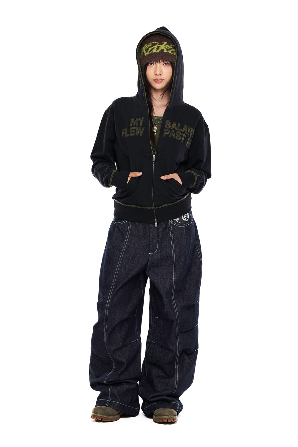 AAKAM Knee Pin-Tuck Paisley Denim Pants (Black) – dttmclub