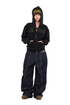 AAKAM Knee Pin-Tuck Paisley Denim Pants (Black)