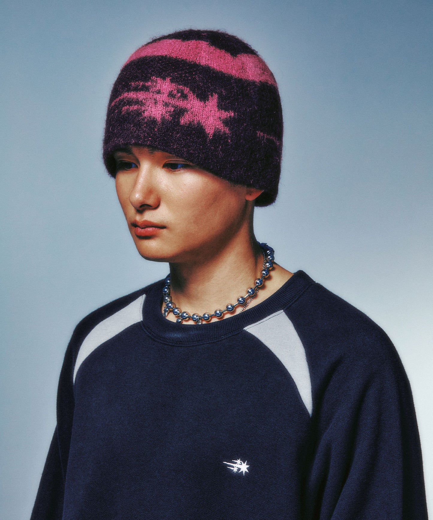 niceghostclub STRIPE 3STAR LOGO MOHAIR BEANIE
[PINK]