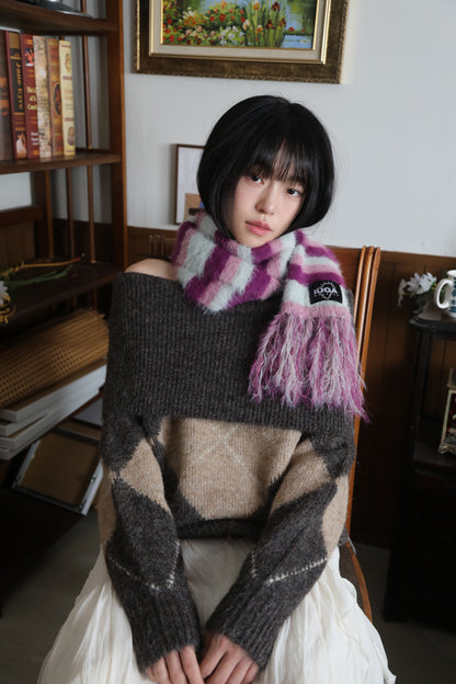 IUGA Striped Hairy Bold Muffler (Magenta)