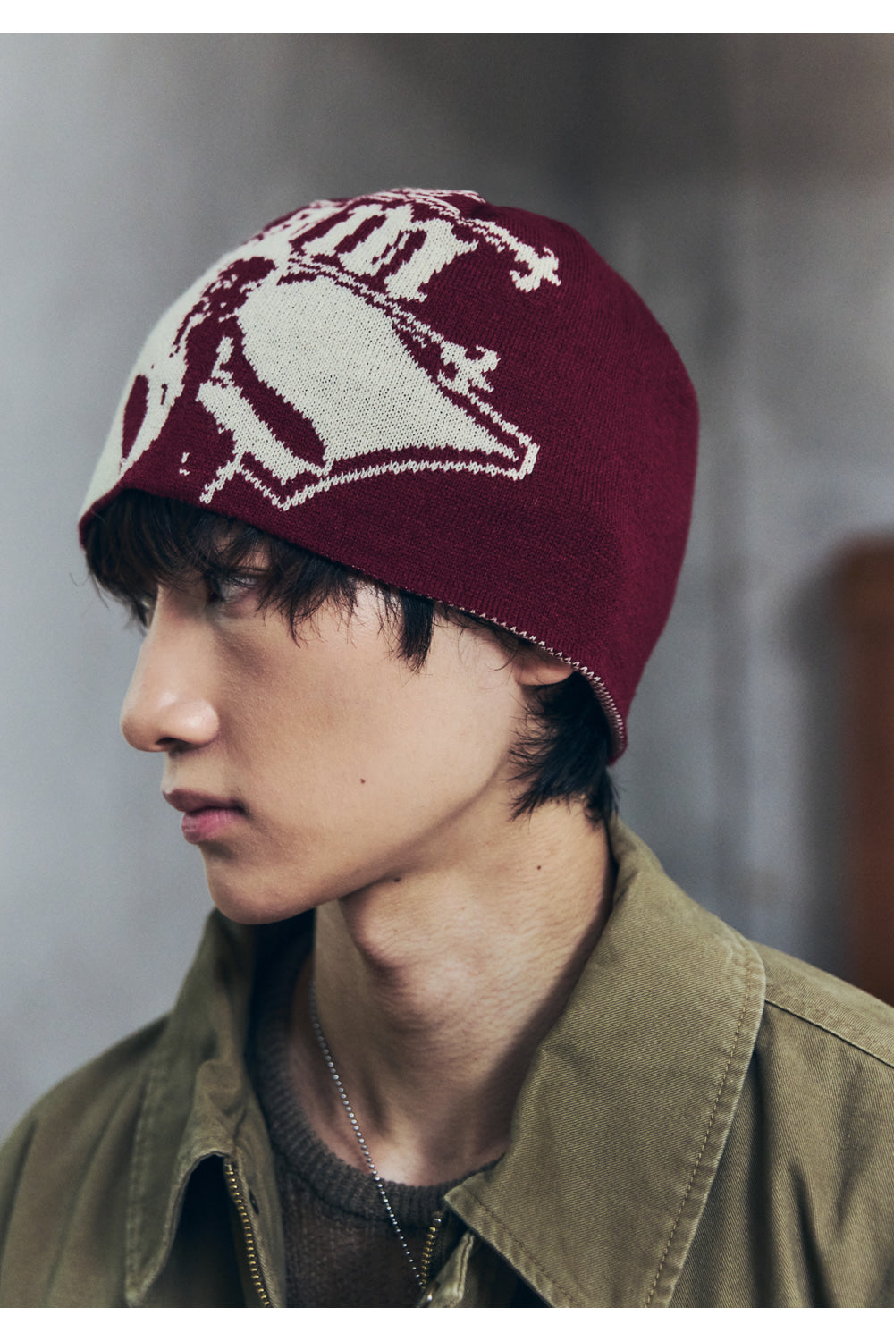 AAKAM Vintage Graphic Jacquard Beanie (Red)