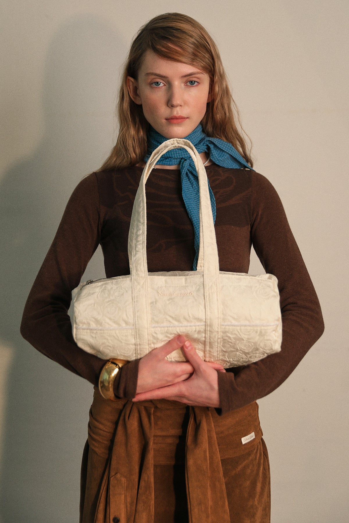 NANACREW MINI DUFFLE BAG - ROSE JACQUARD IVORY SATIN