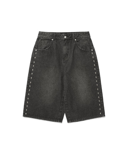 niceghostclub STUD DENIM BERMUDA SHORTS [BLACK]