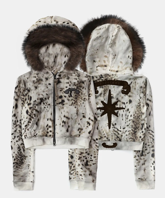 Cosmo 11 Detachable Fur Hooded Zip-Up - Oil Leopard