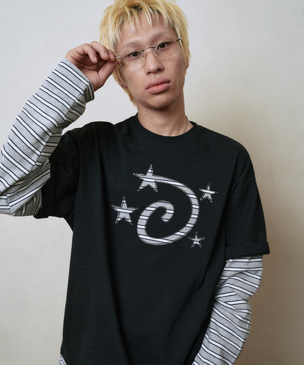 LSC STAR LOGO APPLIQUE LAYERED LONG SLEEVE (BLACK)