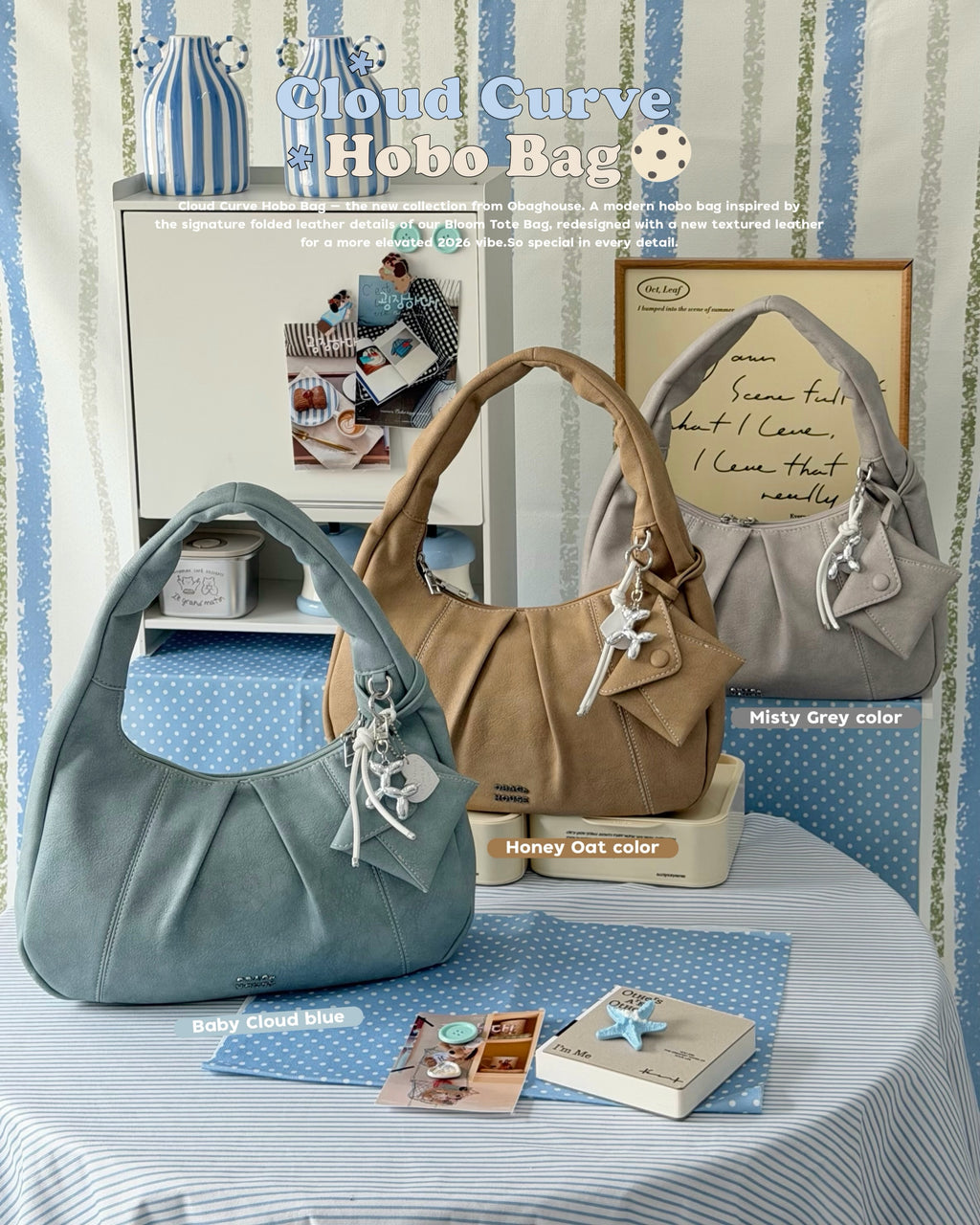 [獨家代理] [OBAGHOUSE] BLOOM CLOUD CURVE HOBO BAG_3 COLORS (即將停產！數量有限)