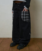 LSC CHECK PATCH WIDE COTTON PANT (BLACK)