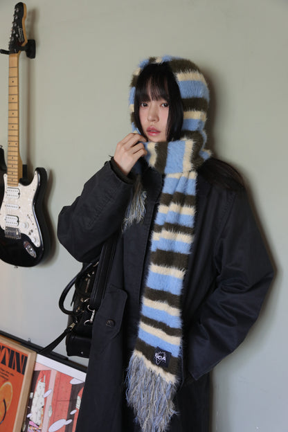 IUGA Striped Hairy Bold Muffler (Sky Blue)