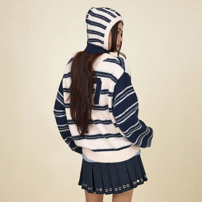 GLOWNY SUNDAE STRIPE KNIT PULLOVER (NAVY)