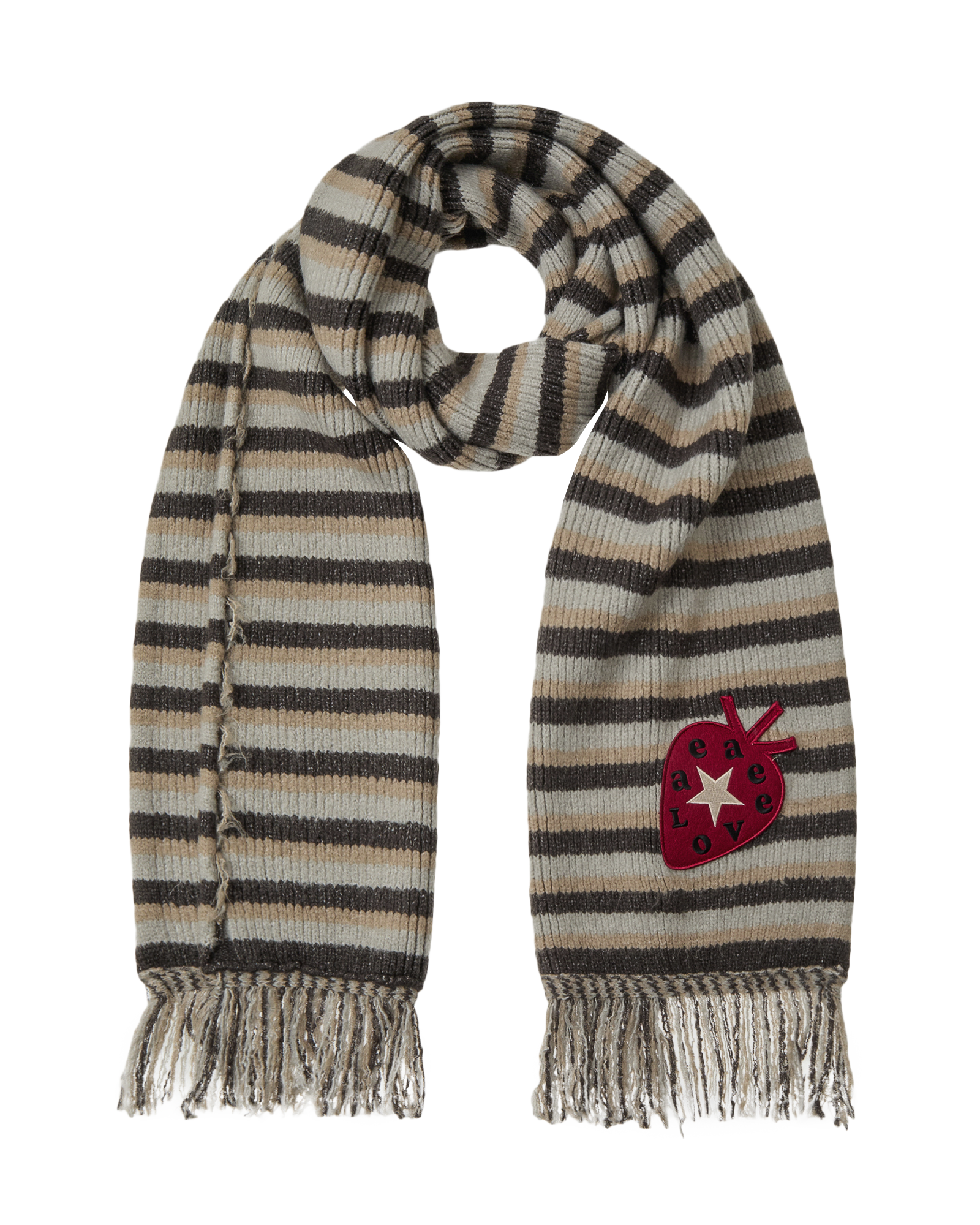 aeae STRIPE TASSEL MUFFLER [BROWN]