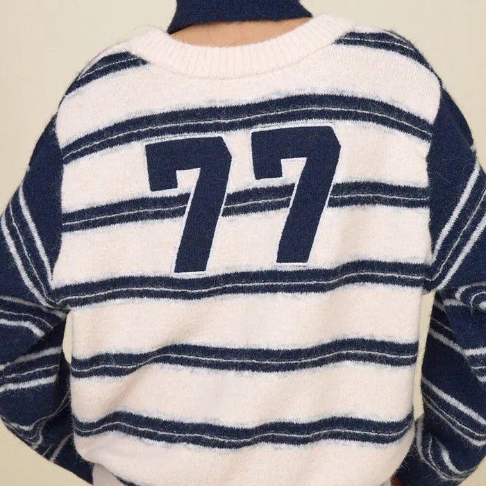 GLOWNY SUNDAE STRIPE KNIT PULLOVER (NAVY)