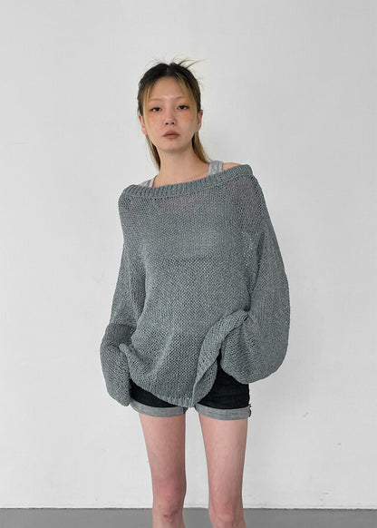 Summer Boat Neck Overfit Knit / 2colors