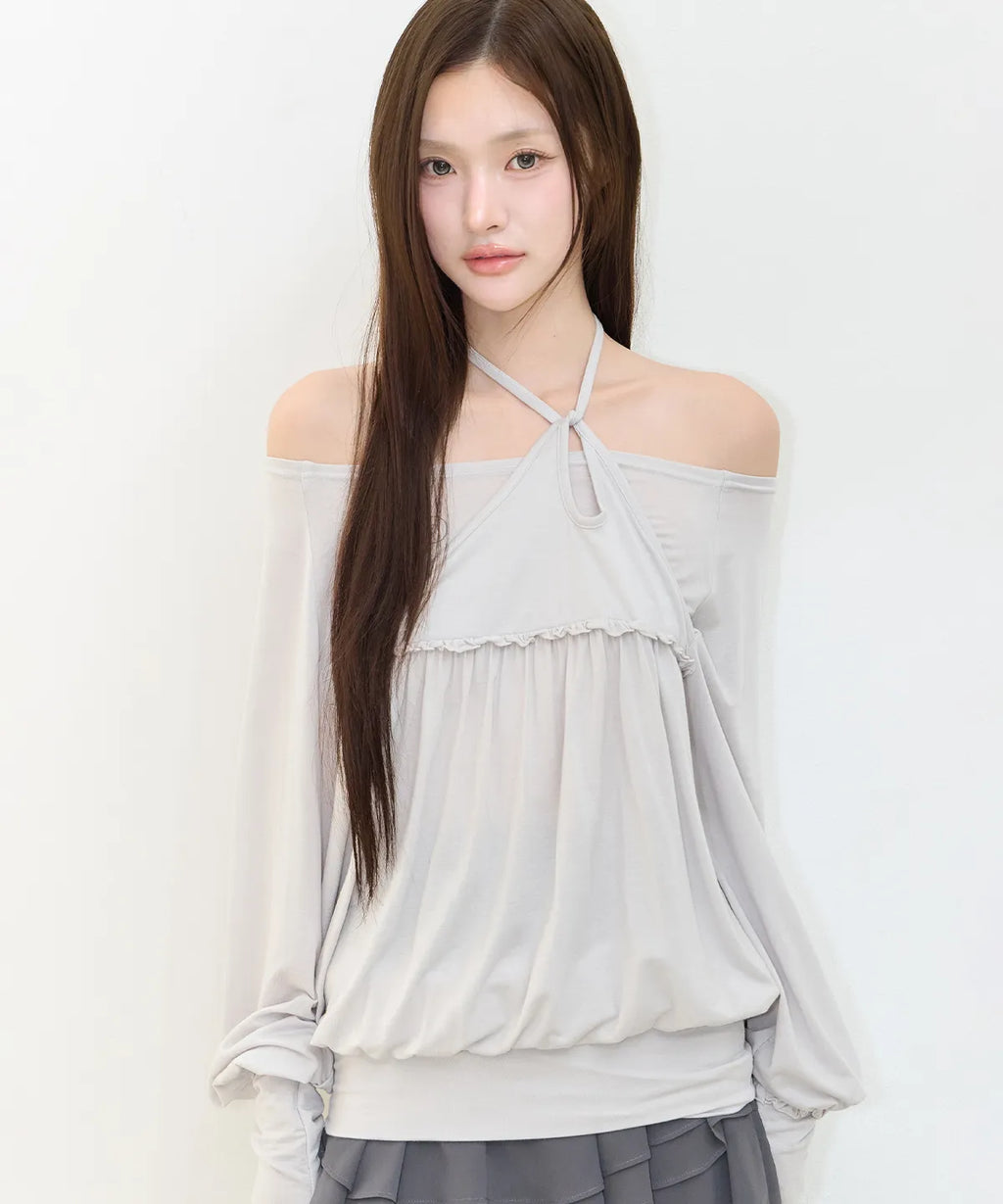 [illigo] SHEER STRAP LONG SLEEVE_3 COLORS