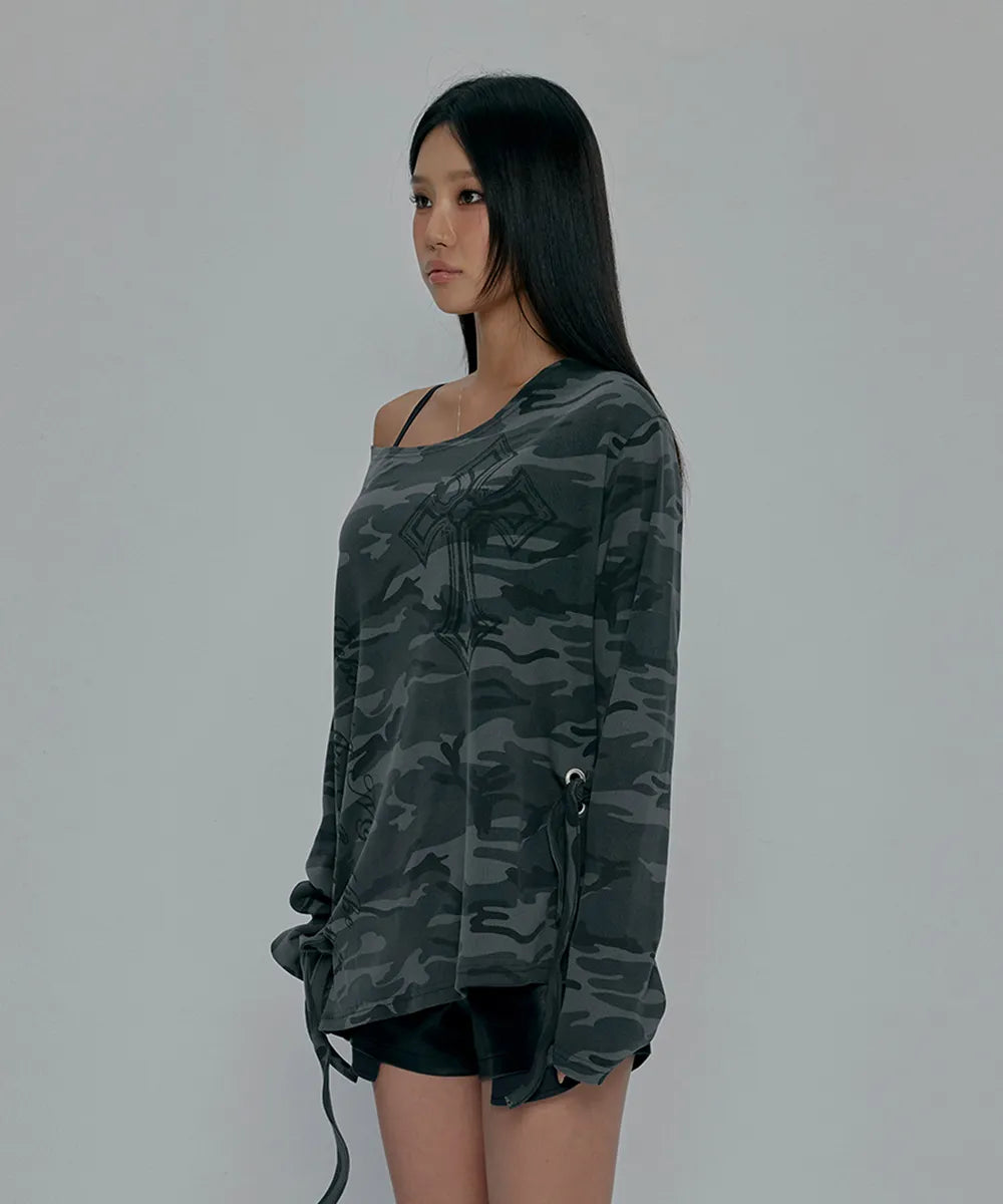 GILA ARCHIVE ONE SHOULDER GRAPHIC LONG SLEEVE_CAMO