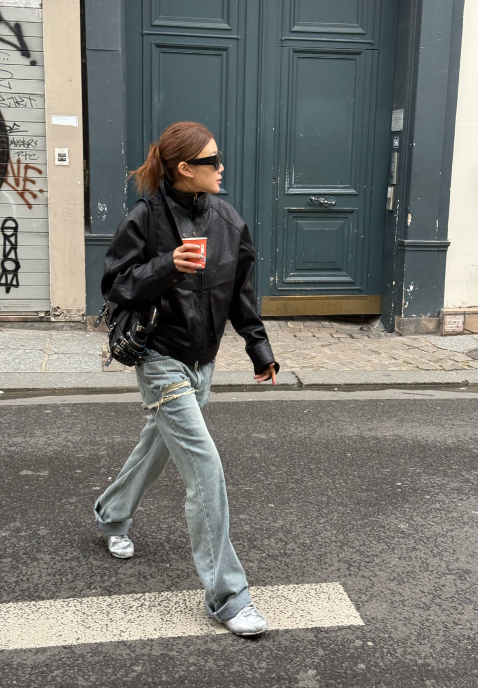 [DEINET] BELTED POCKET SHOULDER BAG IN BLACK