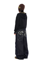 AAKAM Knee Pin-Tuck Paisley Denim Pants (Black)