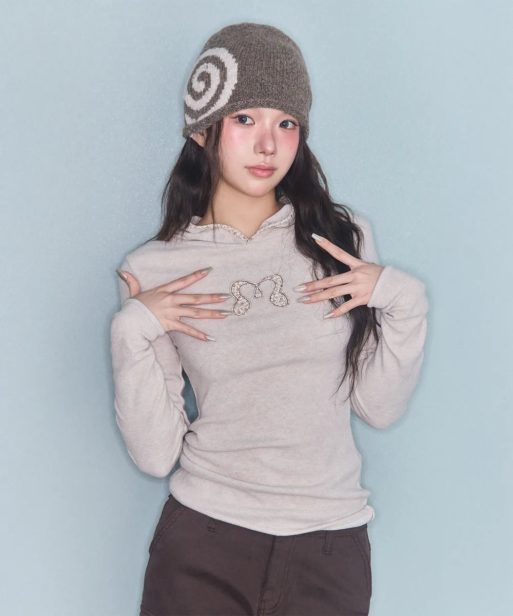 SIDE RIBBON SWIRLY BEANIE BROWN